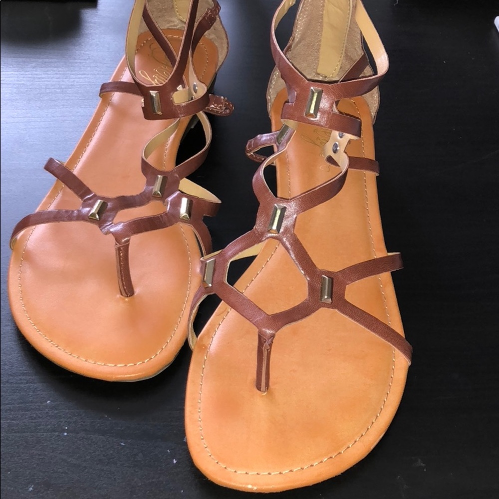 Brown and gold strappy sandals
